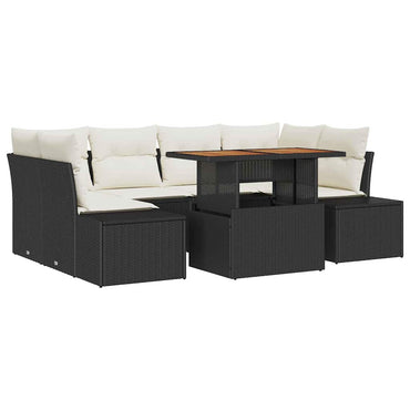 vidaXL Salon de jardin à dîner avec coussins 7 pcs Noir et crème