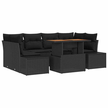 vidaXL Ensemble de salle à manger de jardin avec coussins 7 pcs Noir et marron