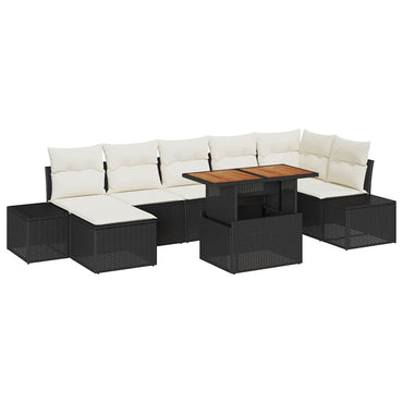 vidaXL Salon de jardin 8 pcs avec coussins Noir et crème