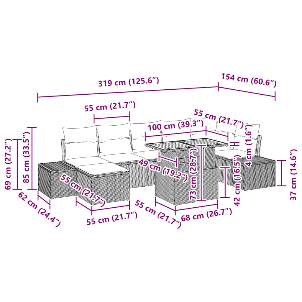 vidaXL Ensemble de canapés de jardin avec coussins 8 pcs Noir et marron