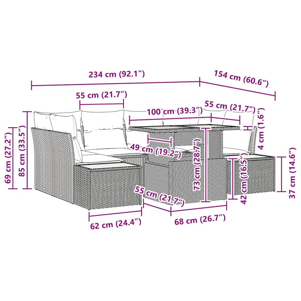 Garten Essgruppe mit Kissen 9 pcs Grau und Braun