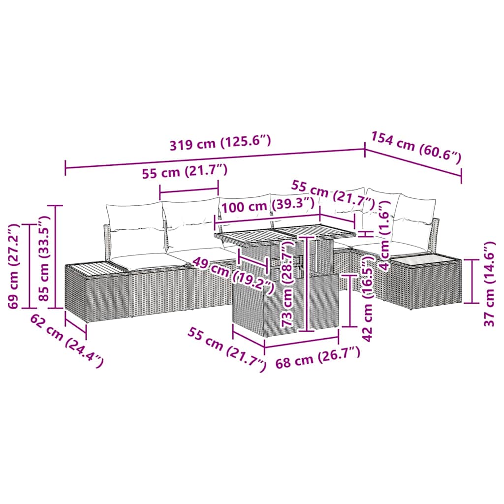 Garten Essgruppe mit Kissen 7 pcs Beige und Creme