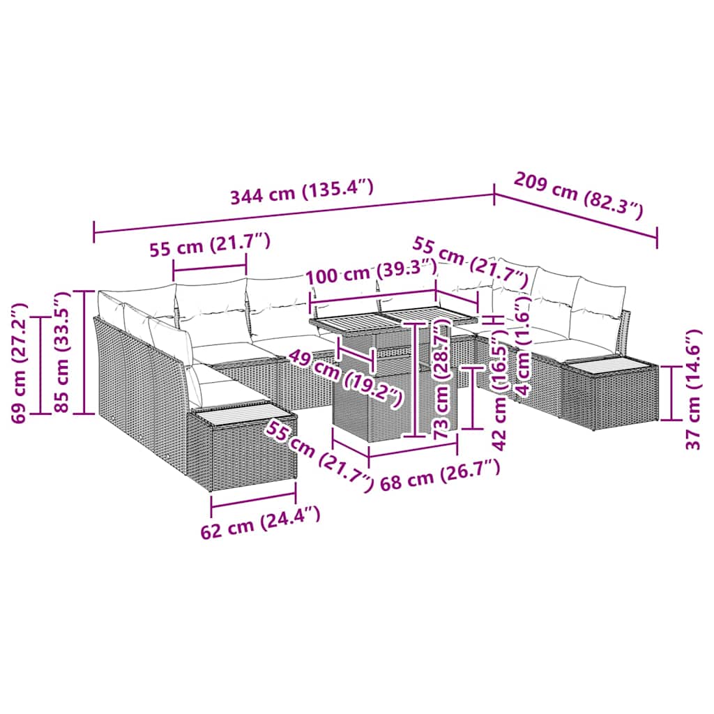 Garten Essgruppe mit Kissen 11 pcs Grau und Braun