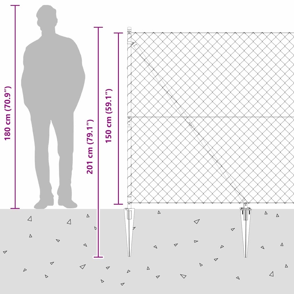 Zaunpfosten Silber 10 x 1,5 m (60 x 60 mm Maschen) Stahl