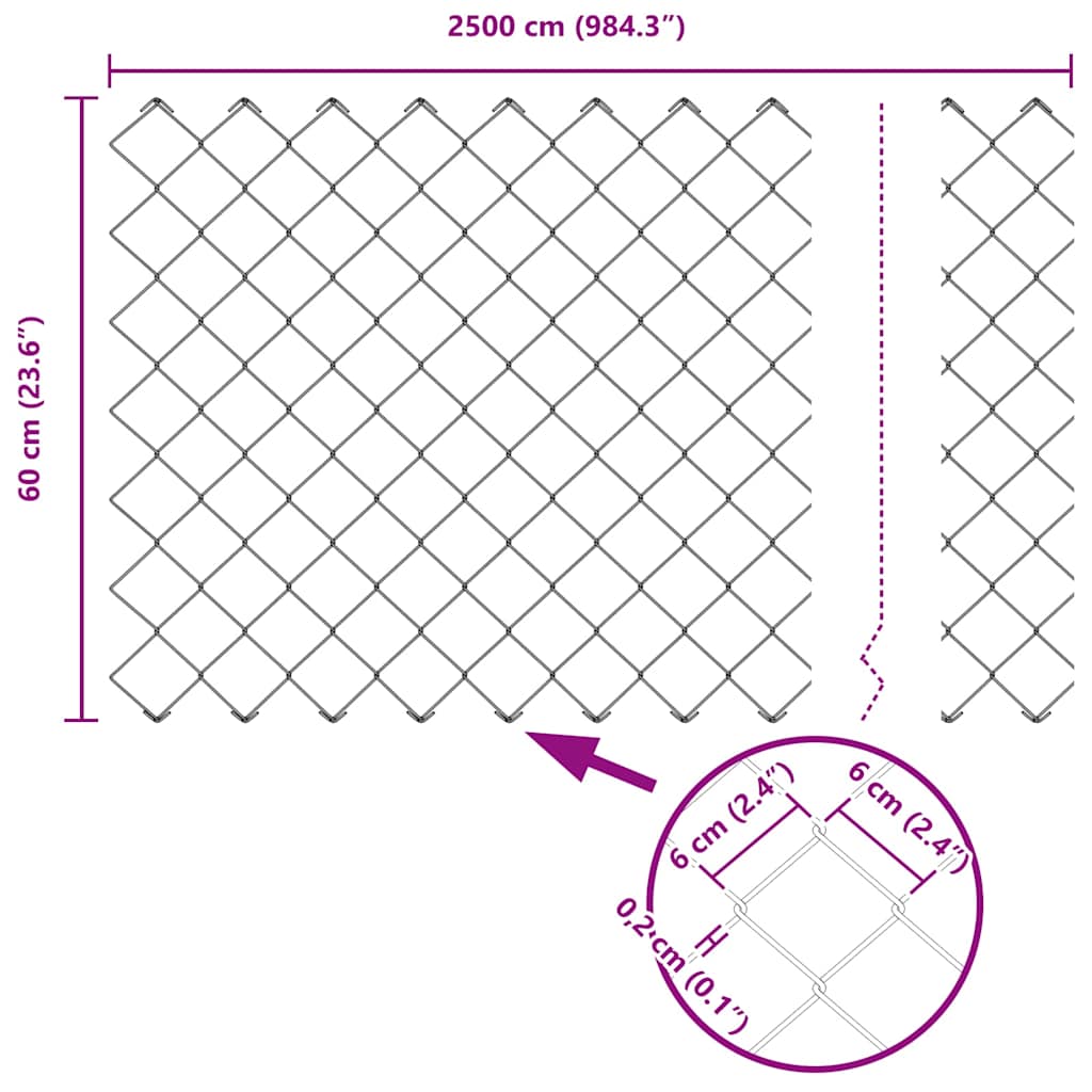 vidaXL Zaunpfosten Silber 25 x 0,6 m (60 x 60 mm Maschen) Stahl