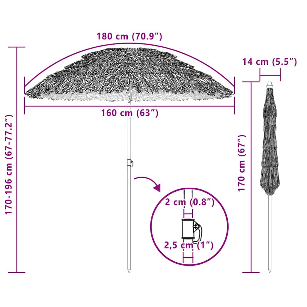 vidaXL Garten-Sonnenschirm Natur 160 x 160 x 196 cm