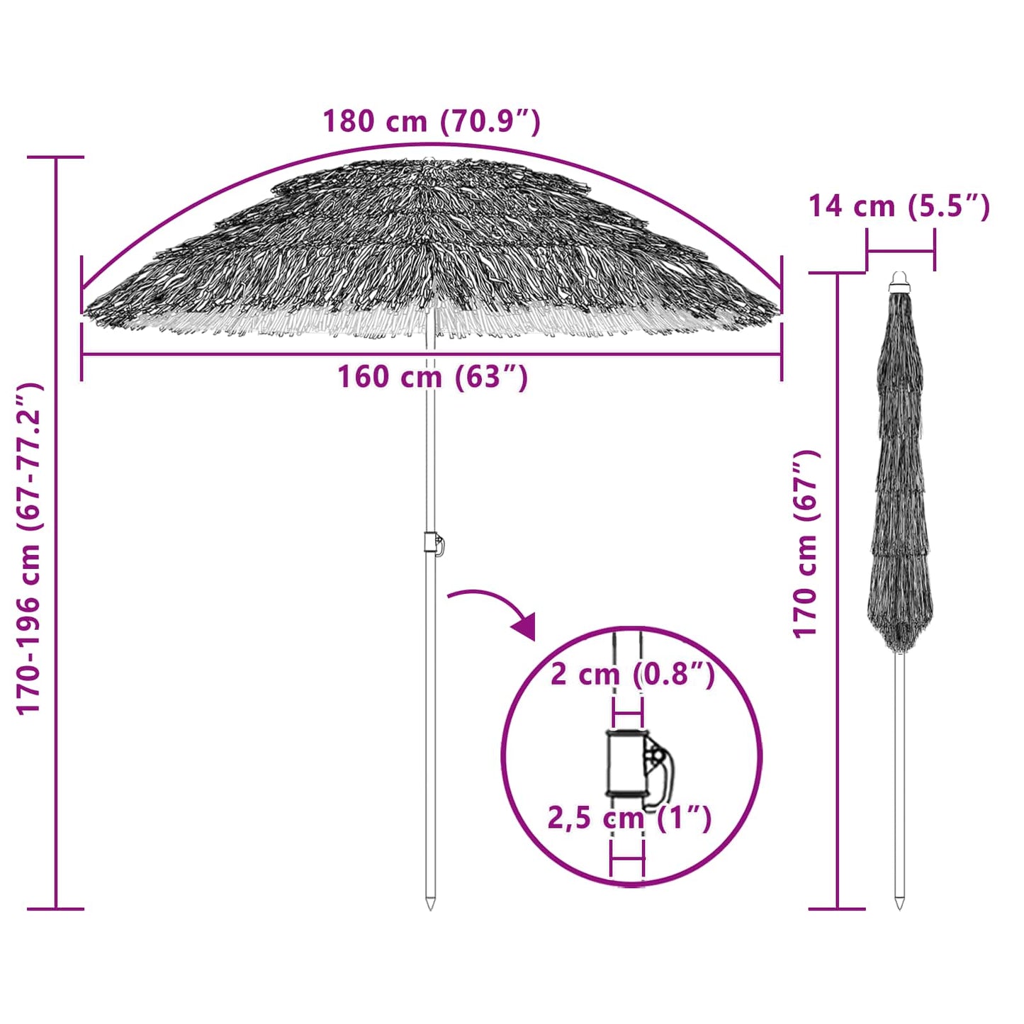 vidaXL Strandparasol Natur 255 x 255 x 255 cm Polyester und Stahl