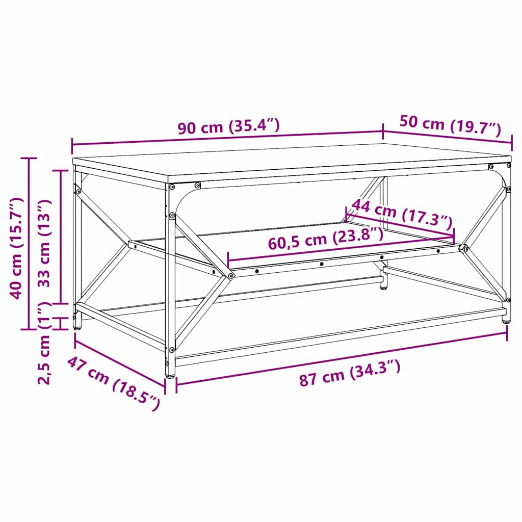 vidaXL Couchtisch Graues Sonoma 90 x 50 x 40 cm