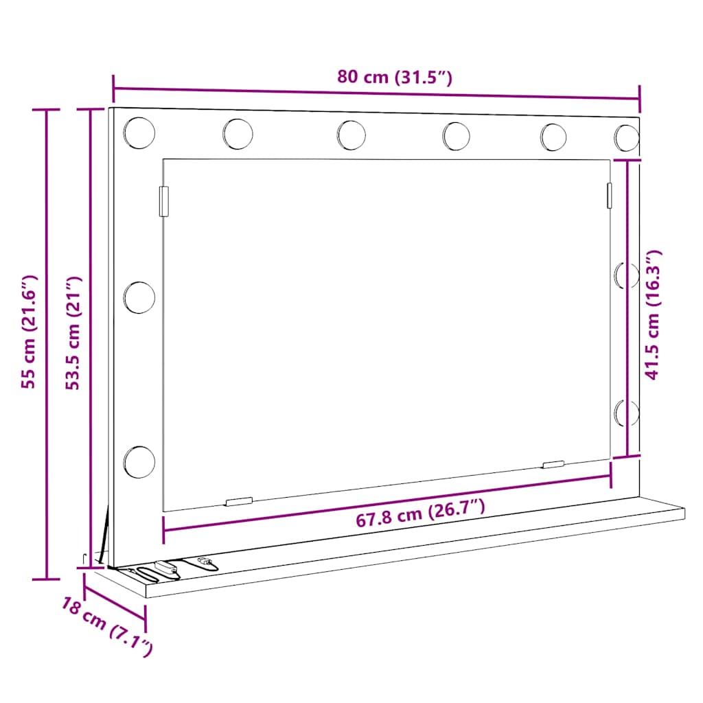 Waschtischspiegel Rechtwinklig Altholz 80 x 55 x 18 cm