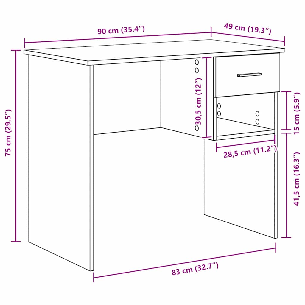 vidaXL Schreibtisch Geräucherte Eiche 90 x 49 x 75 cm Holzwerkstoff