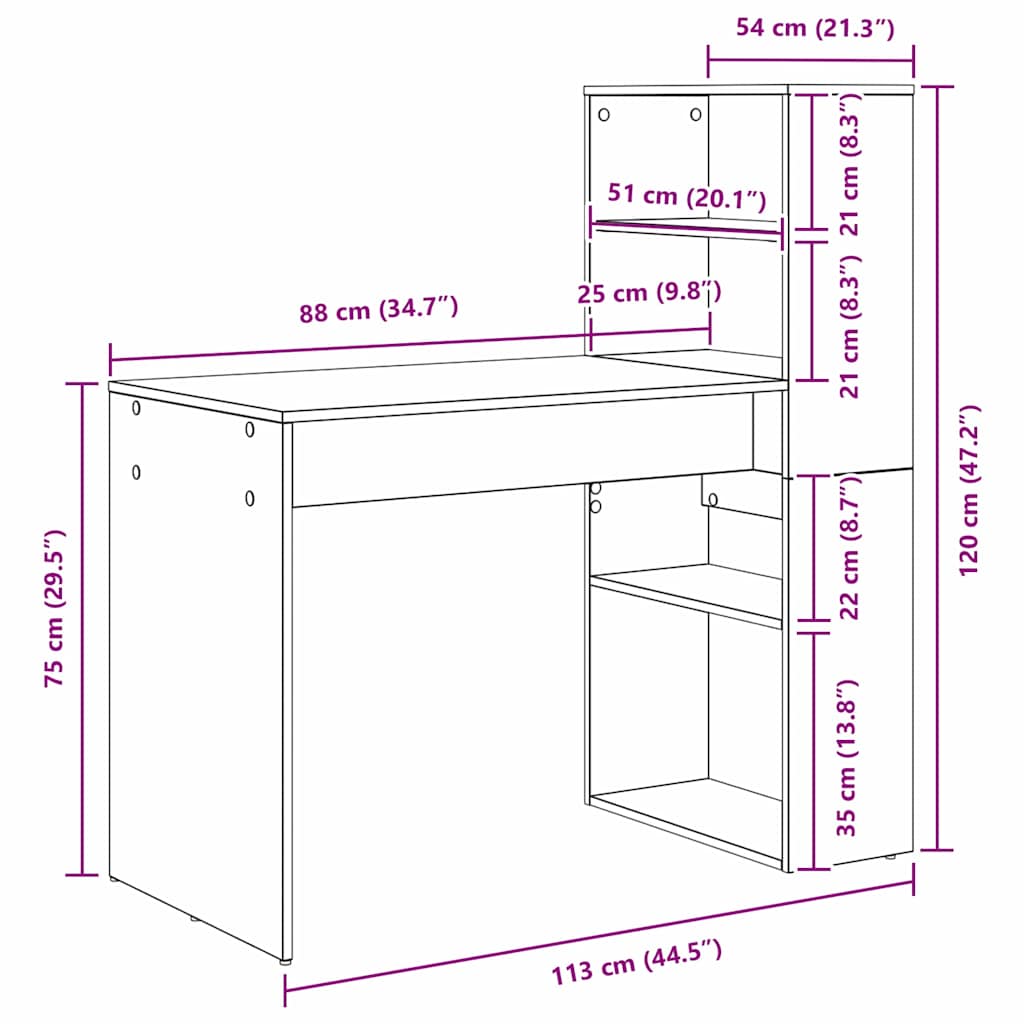 vidaXL Schreibtisch mit Regal Schwarz Eichen-Optik 113 x 54 x 120 cm