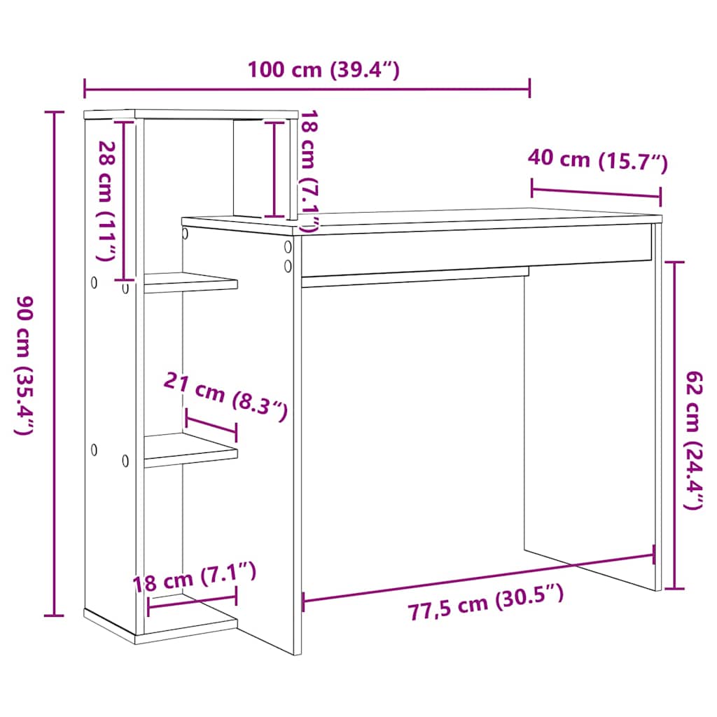vidaXL Schreibtisch mit Regal Altholz 100 x 40 x 90 cm Holzwerkstoff