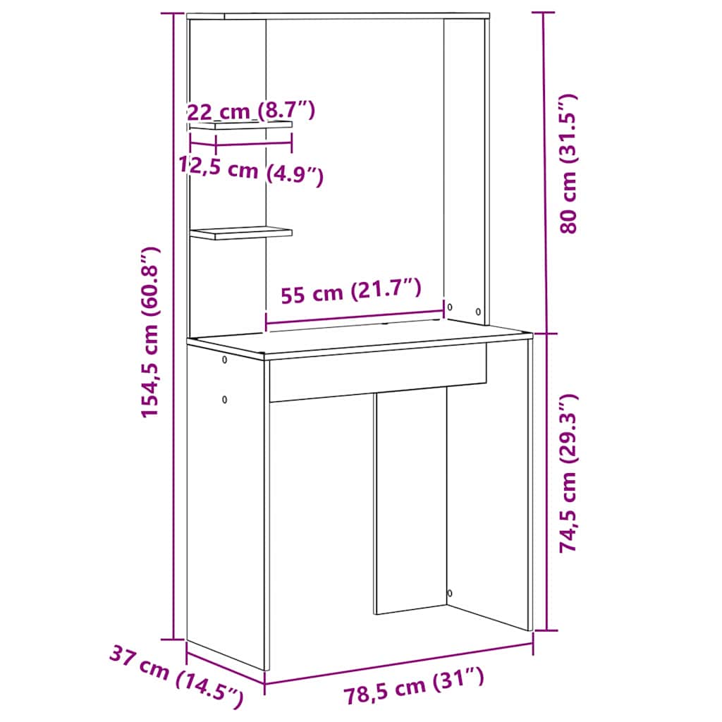 vidaXL Schreibtisch Graues Sonoma 78,5 x 37 x 154,5 cm Holzwerkstoff