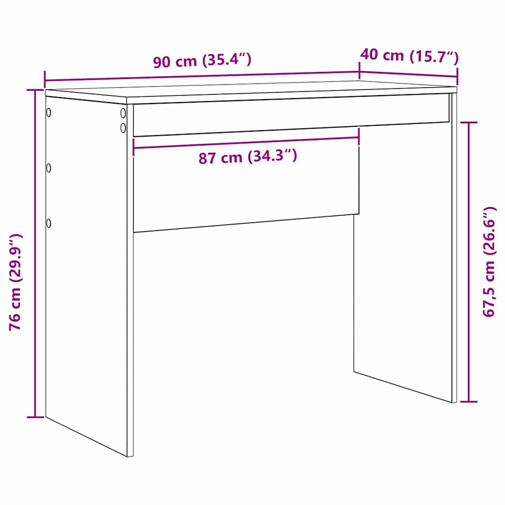 vidaXL Schreibtisch Schwarz Eichen-Optik 90 x 40 x 76 cm