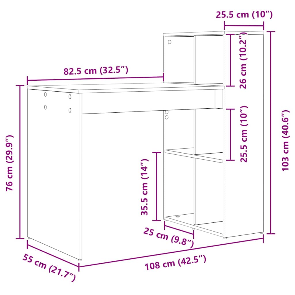 vidaXL Schreibtisch mit Regal Schwarz Eichen-Optik 108 x 55 x 103.5 cm