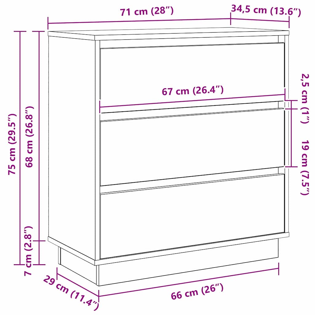 vidaXL Nachttisch mit Schubladen Weiß 71 x 34,5 x 75 cm Holzwerkstoff