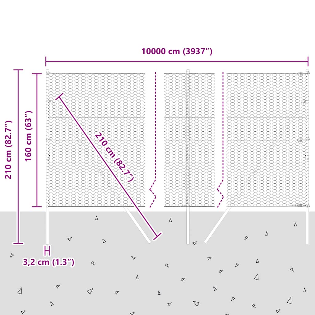vidaXL Zaunpfosten Grau 100 x 1,6 m (36 mm Maschen) Stahl und PVC