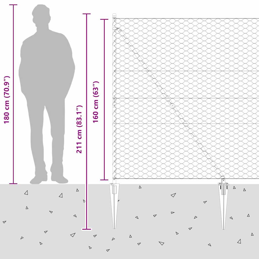 vidaXL Zaunpfosten Grau 10 x 1,6 m (50 mm Maschenweite) Stahl und PVC