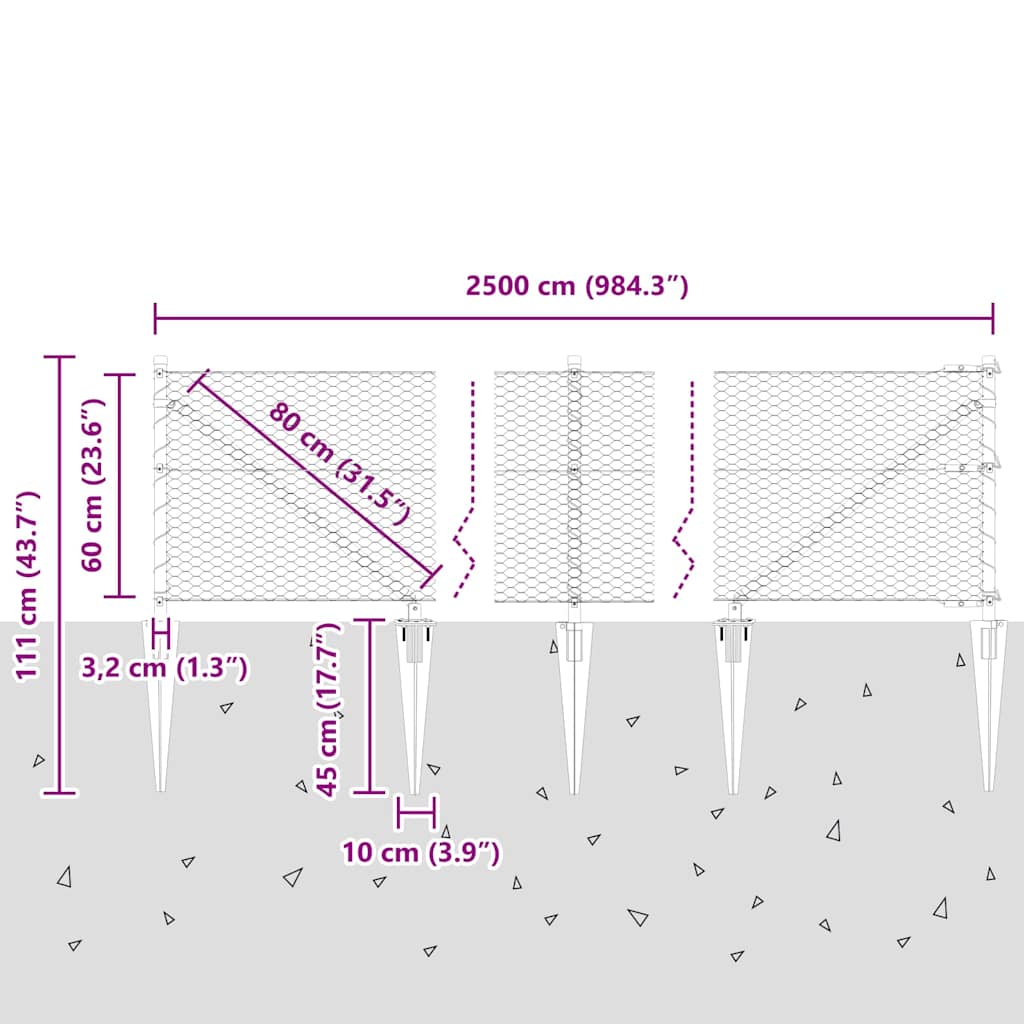 vidaXL Zaunpfosten Grau 25 x 0,6 m (25 mm Maschenweite) Stahl und PVC