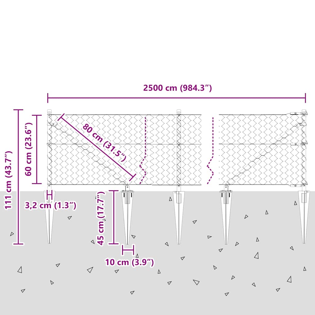 vidaXL Zaunpfosten Grau 25 x 0,6 m (50 mm Maschen) Stahl und PVC