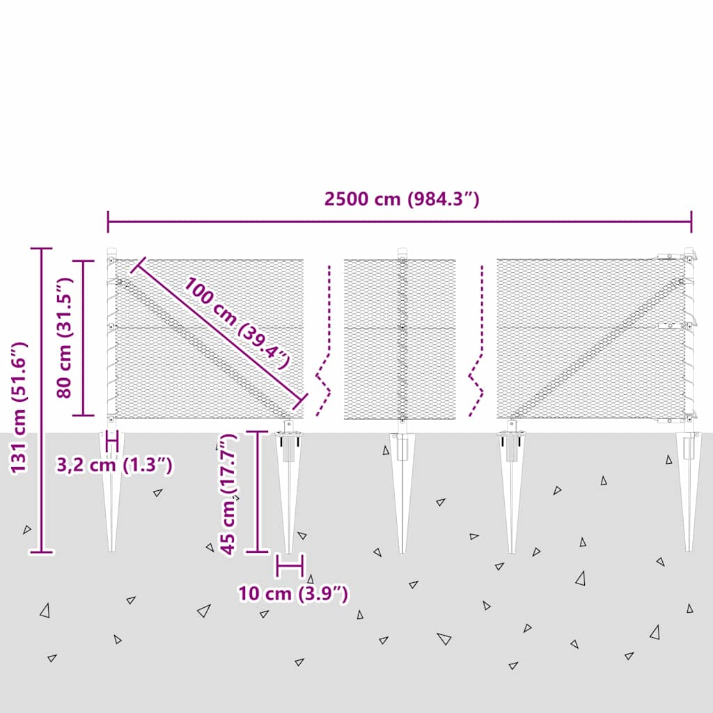 Zaunpfosten Grau 25 x 0,8 m (13 mm Mesh) Stahl und PVC