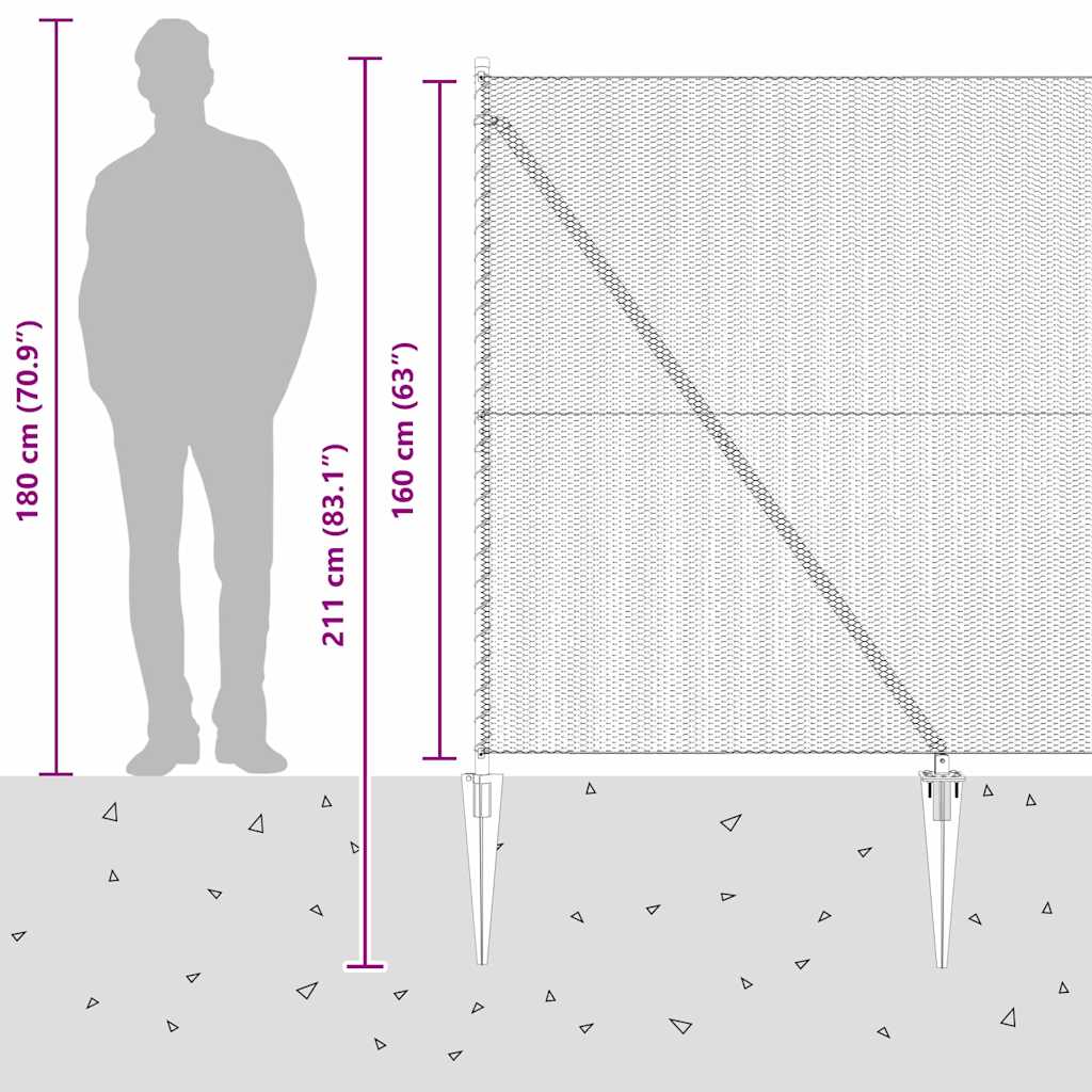 vidaXL Zaunpfosten Grau 25 x 1,6 m (13 mm Maschenweite) Stahl und PVC