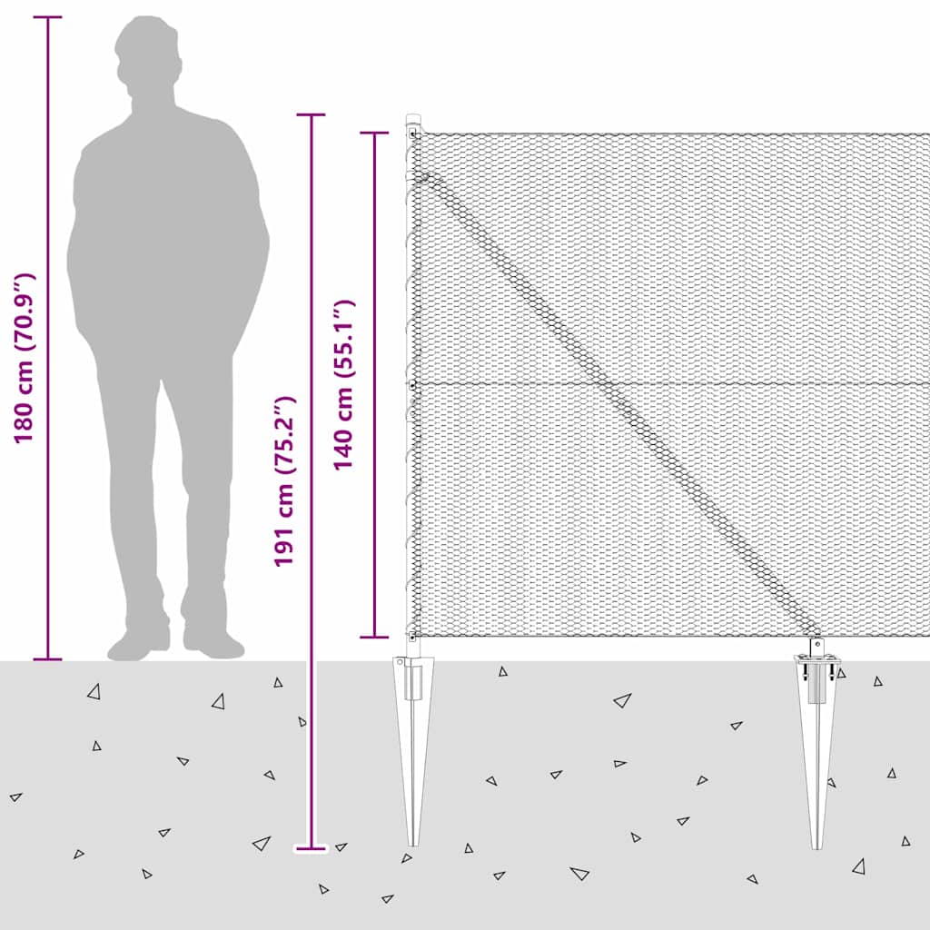 vidaXL Zaunpfosten Grau 50 x 1,4 m (13 mm Maschenweite) Stahl und PVC