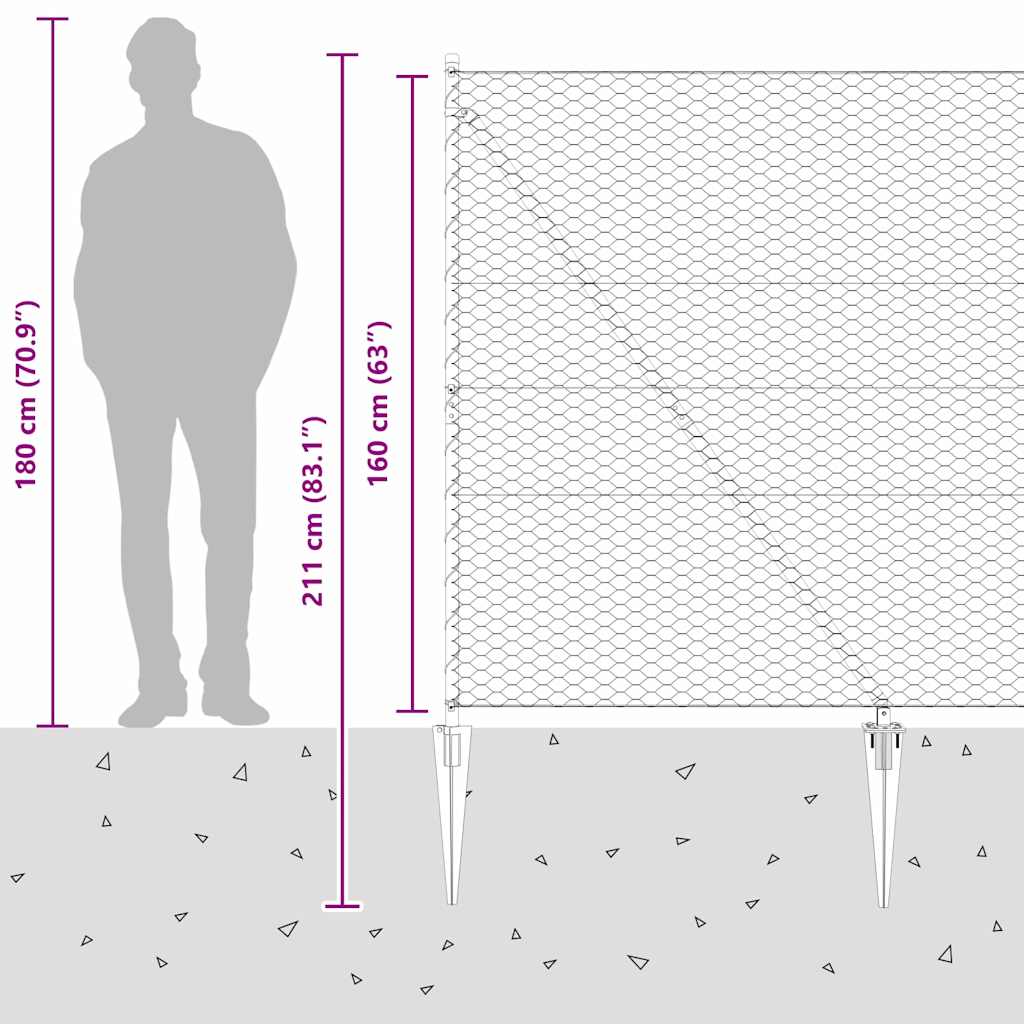 vidaXL Zaunpfosten Grau 50 x 1,6 m (36 mm Gitter) Stahl und PVC