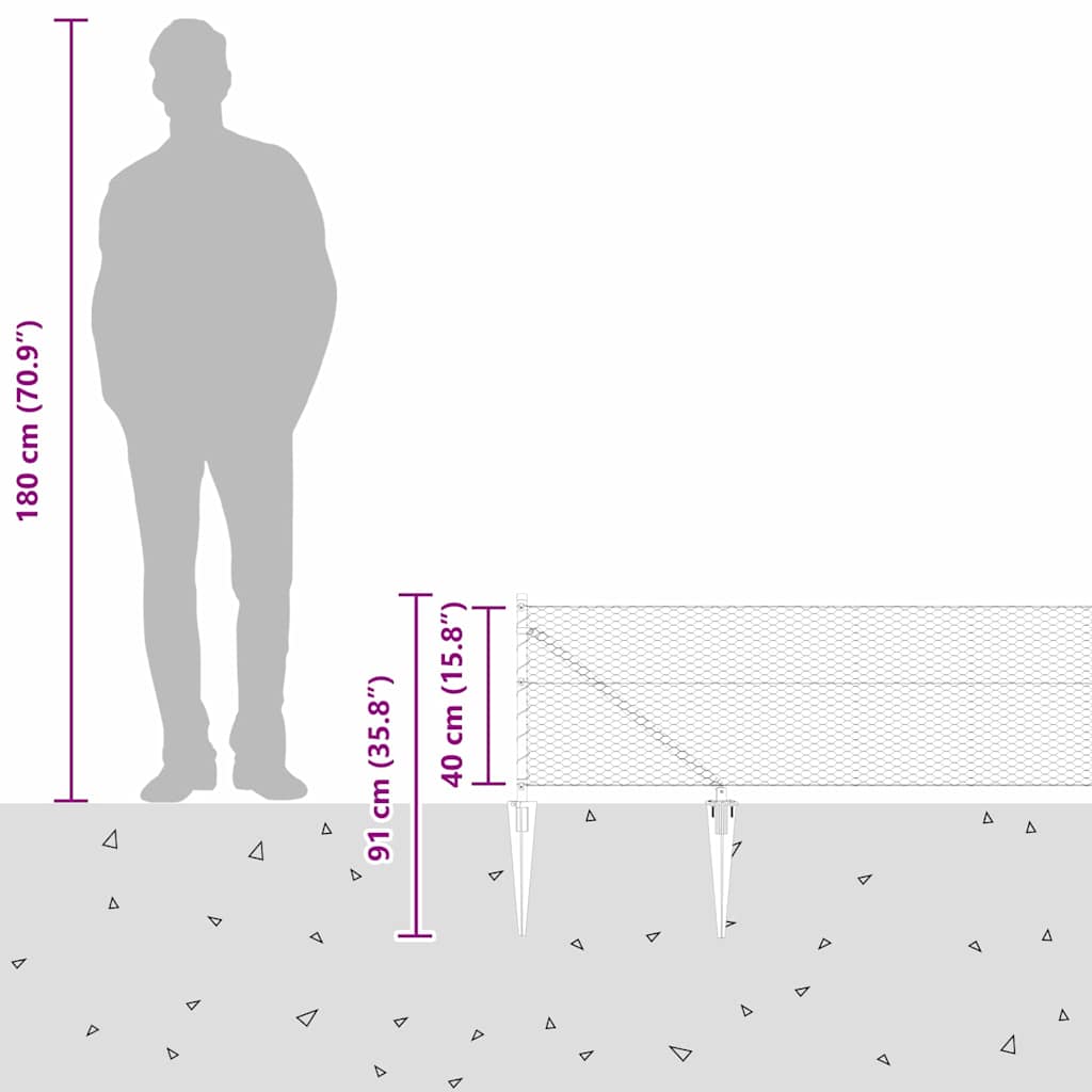 vidaXL Zaunpfosten Grau 100 x 0,4 m (25 mm Netz) Stahl und PVC