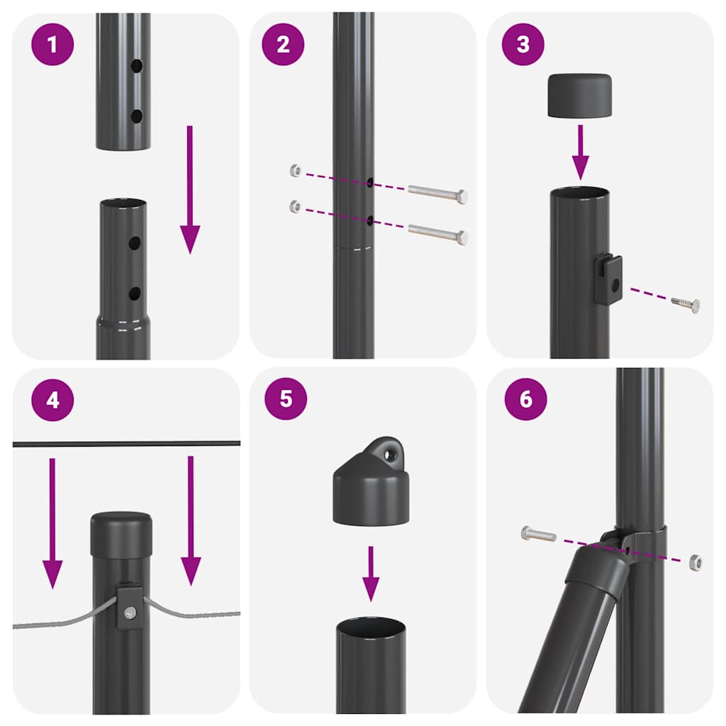 vidaXL Zaunpfosten Grau 25 x 1,2 m (12 x 12 mm Masche) Stahl und PVC
