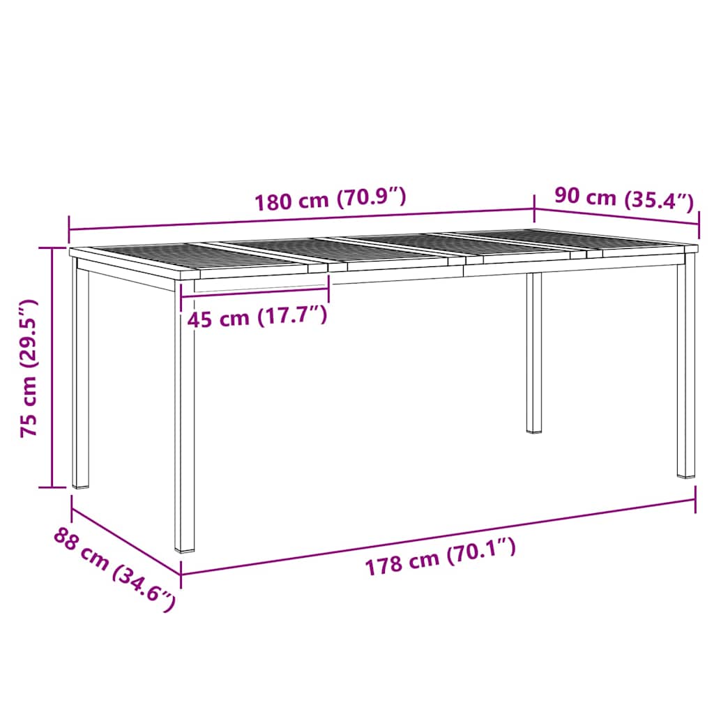 vidaXL Esstisch Braun 180 x 90 x 75 cm Massivholz Akazie