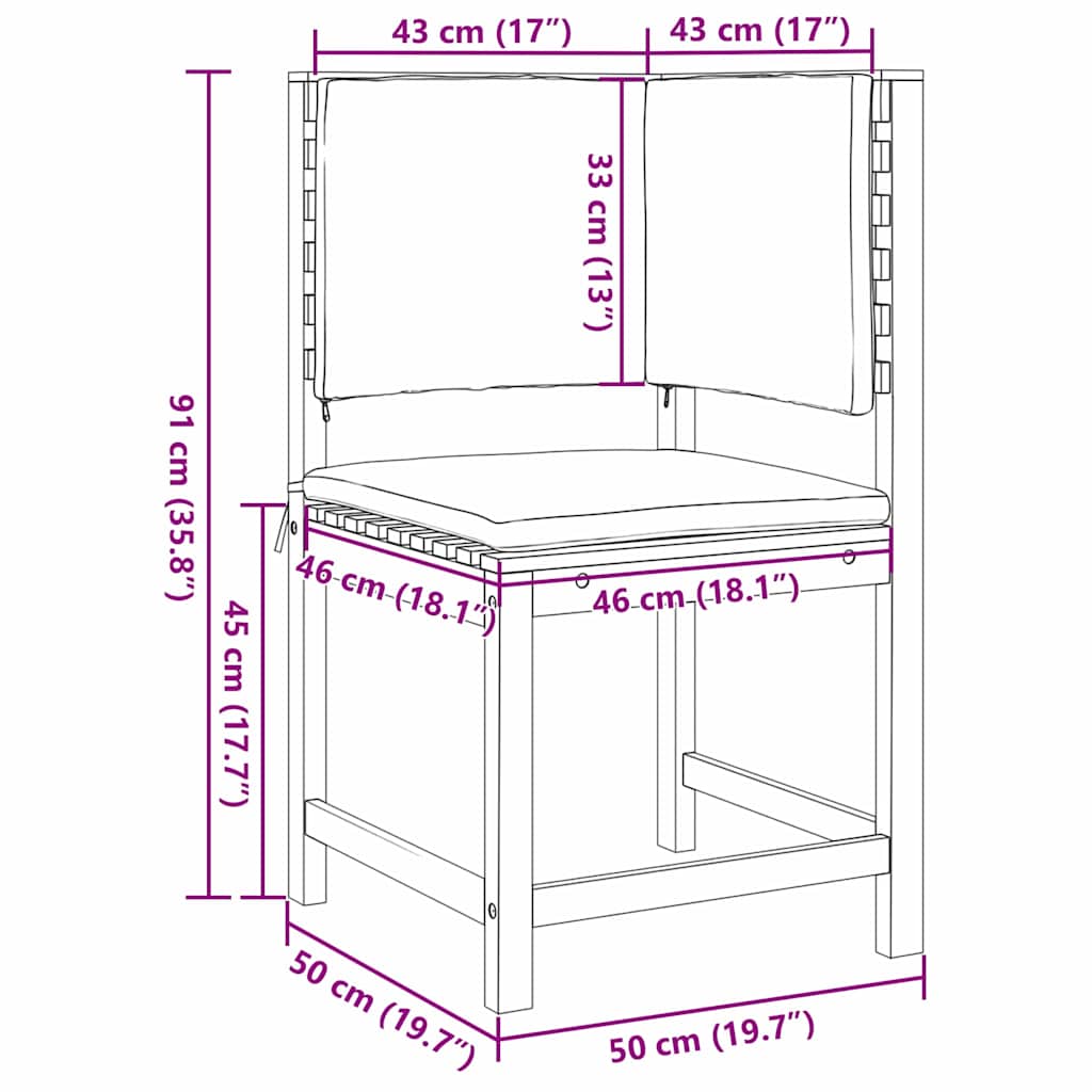 Gartenstuhl mit Kissen Braun 50 x 50 x 91cm Massivholz Akazie
