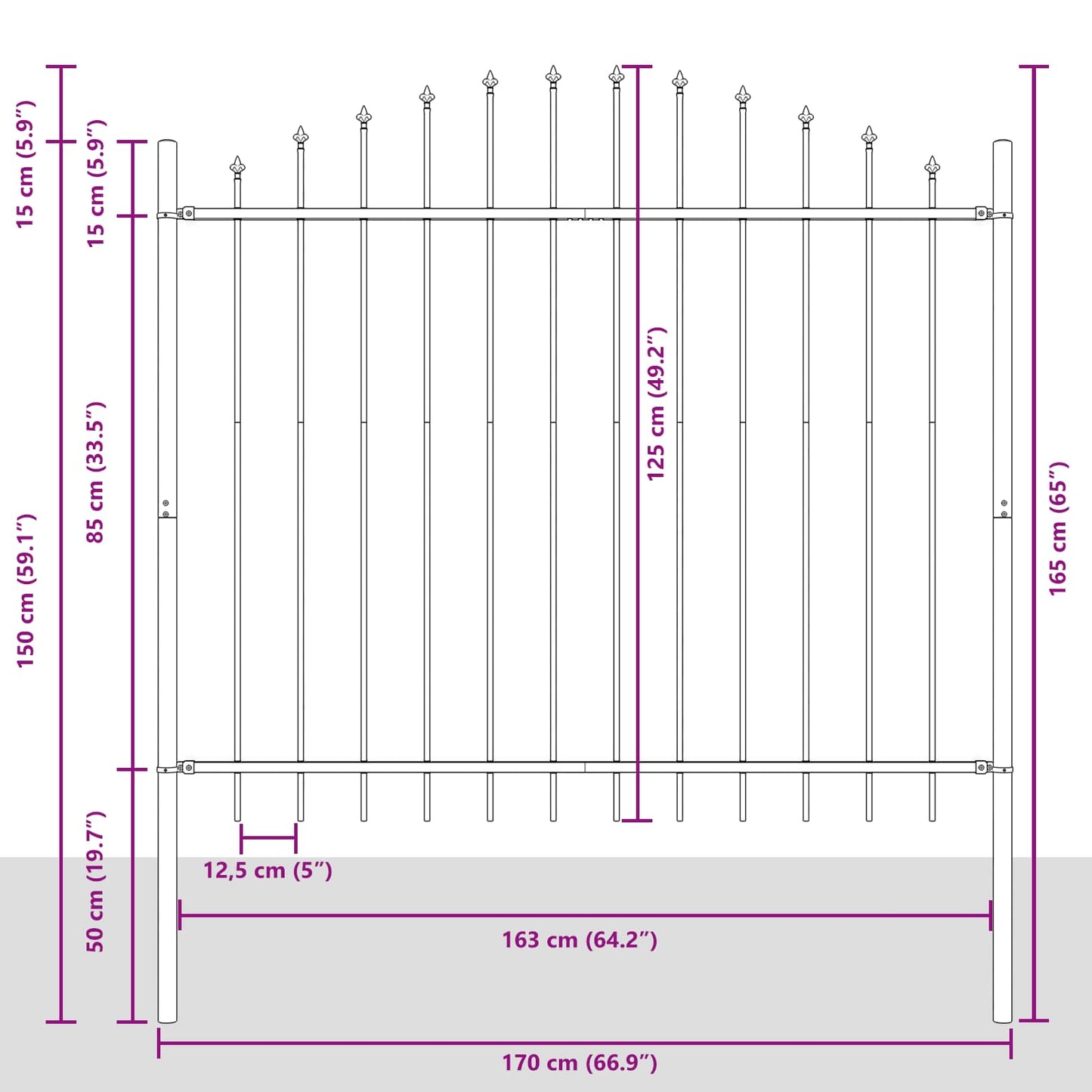 vidaXL Gartenzaun Grau 170 x 165 cm Pulverbeschichteter Stahl