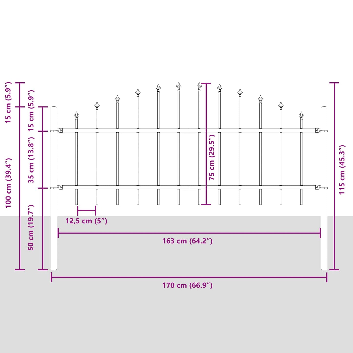 vidaXL Gartenzaun Weiß 170 x 140 cm Pulverbeschichteter Stahl