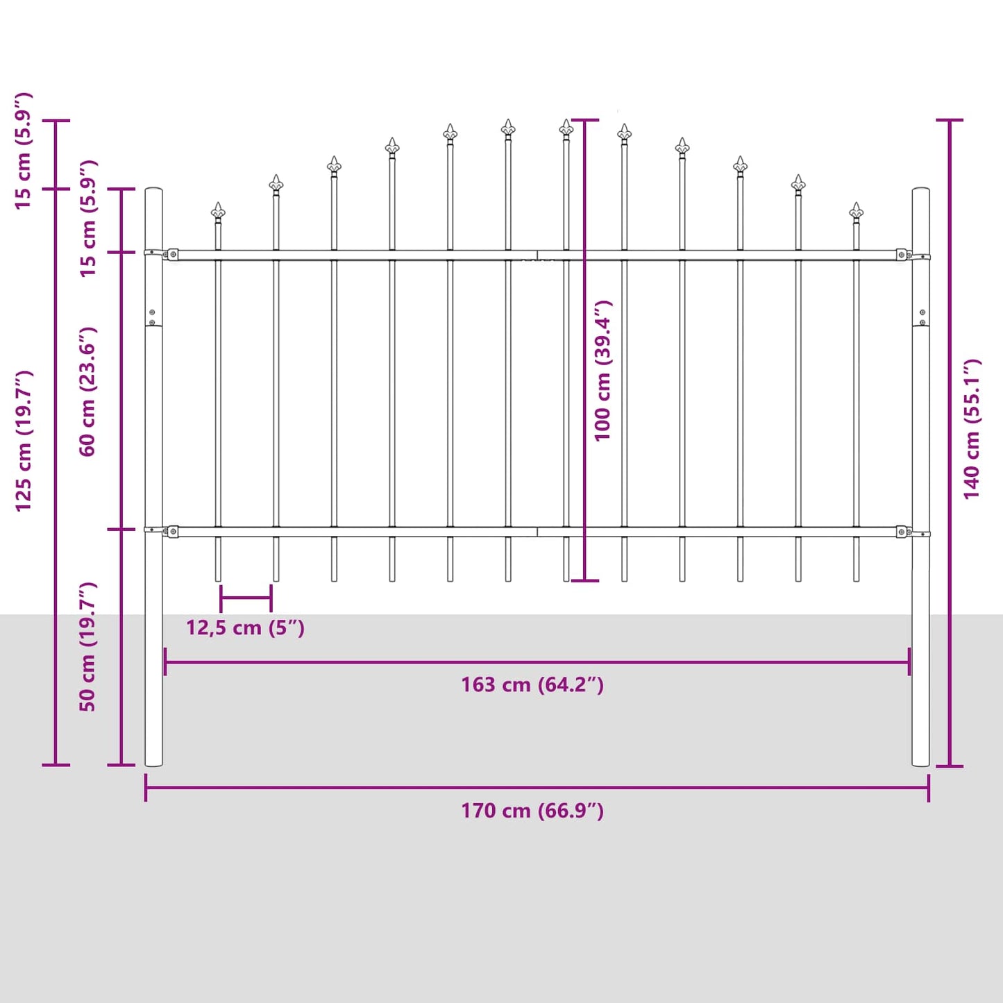 vidaXL Gartenzaun Weiß 170 x 140 cm Pulverbeschichteter Stahl