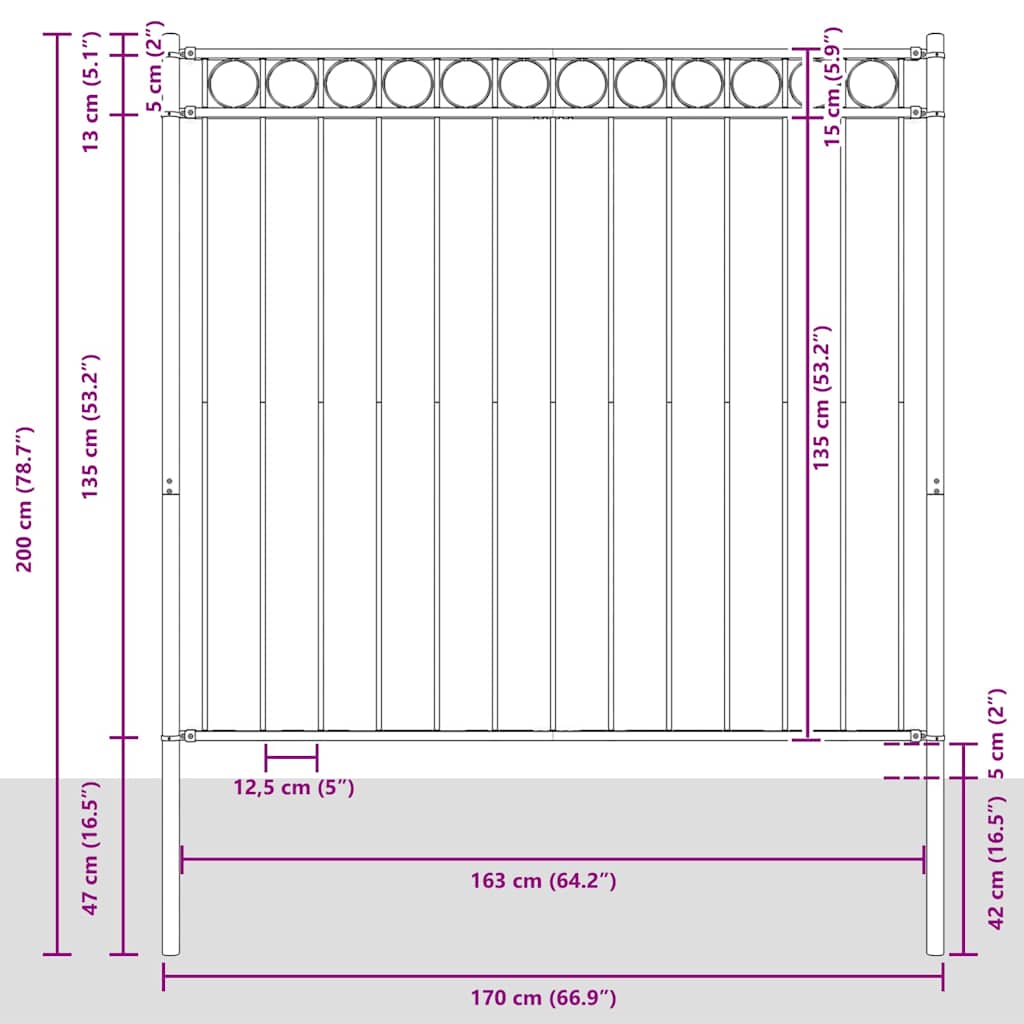 vidaXL Zaunelement Weiß 170 x 200 cm Stahl