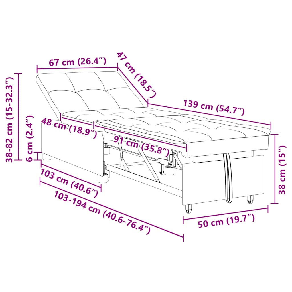 vidaXL Canapé-lit crème 194 x 67 x 82 cm Velours