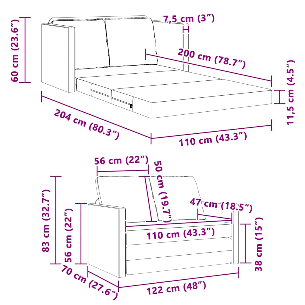 vidaXL Schlafsofa Hellgrün 204 x 122 x 60 cm Samt