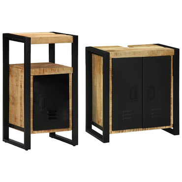 vidaXL Badezimmermöbel-Set 2 pcs Braun und Schwarz Massivholz Mango