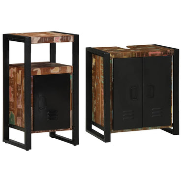 vidaXL Badezimmermöbel-Set mit Regal 2 pcs Massives upgecyceltes Holz