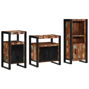 vidaXL Badezimmermöbel-Set mit Regal 3 pcs Massives upgecyceltes Holz