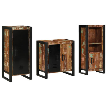 vidaXL Badezimmermöbel-Set mit Regal 3 pcs Massives upgecyceltes Holz