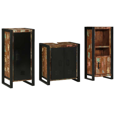 vidaXL Badezimmermöbel-Set mit Regal 3 pcs Massives upgecyceltes Holz