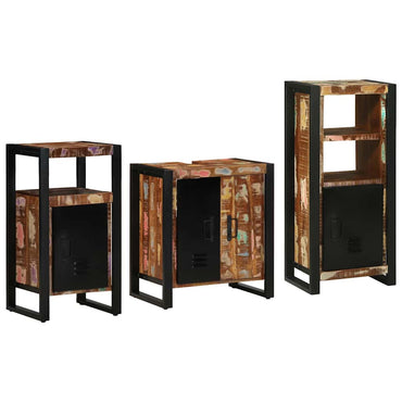 vidaXL Badezimmermöbel-Set mit Regal 3 pcs Massives upgecyceltes Holz