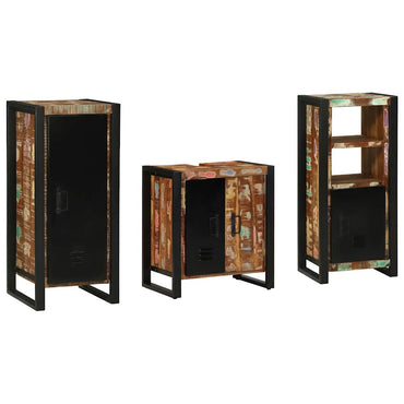 vidaXL Badezimmermöbel-Set mit Regal 3 pcs Massives upgecyceltes Holz