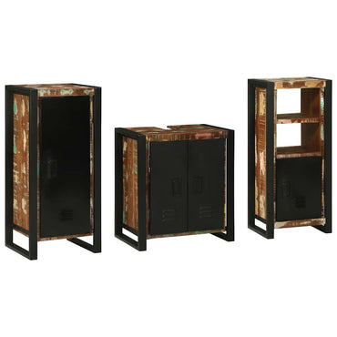 vidaXL Badezimmermöbel-Set mit Regal 3 pcs Massives upgecyceltes Holz