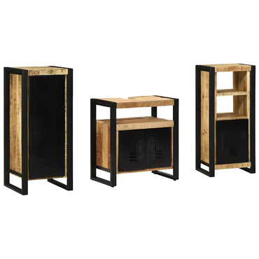 vidaXL Badezimmermöbel-Set 3 pcs Braun und Schwarz Massivholz Mango