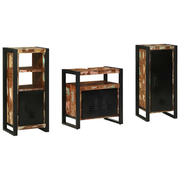 vidaXL Badezimmermöbel-Set mit Regal 3 pcs Massives upgecyceltes Holz