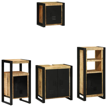vidaXL Badezimmermöbel-Set 4 pcs Braun und Schwarz Massivholz Mango