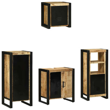 vidaXL Badezimmermöbel-Set 4 pcs Braun und Schwarz Massivholz Mango